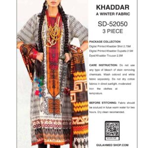 gulahmed 3 piece printed khaddar – winter collection | 30% off