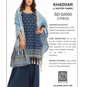 gulahmed 3 piece printed khaddar – winter collection | 30% off