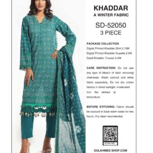 gulahmed 3 piece printed khaddar – winter collection | 30% off